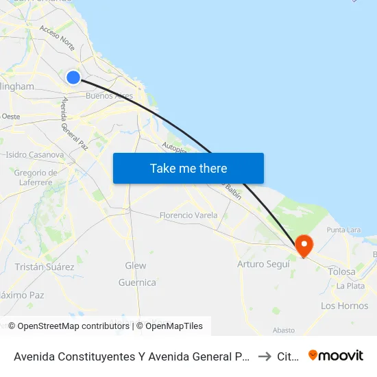 Avenida Constituyentes Y Avenida General Paz (110 - 111 - 140 - 169 - 176) to City Bell map