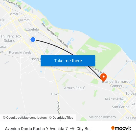 Avenida Dardo Rocha Y Avenida 7 to City Bell map