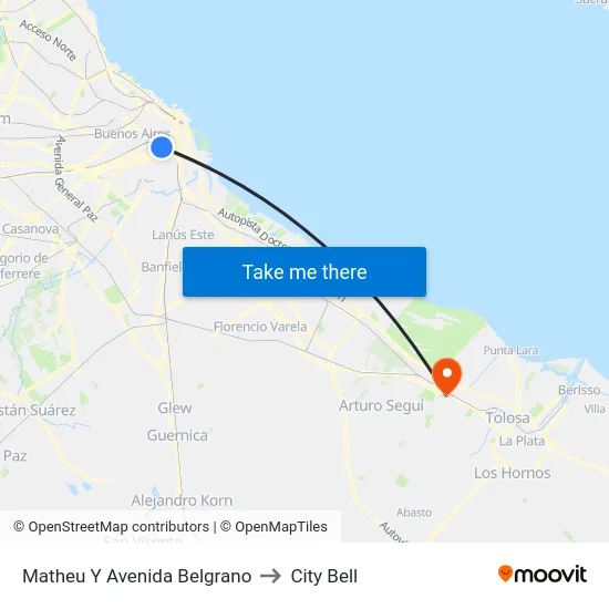 Matheu Y Avenida Belgrano to City Bell map
