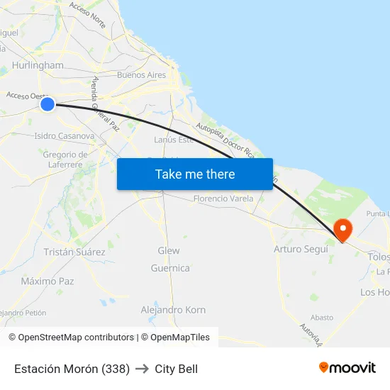 Estación Morón (338) to City Bell map