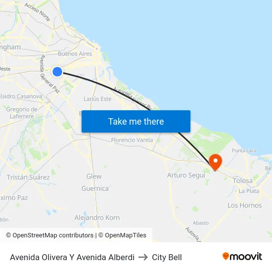 Avenida Olivera Y Avenida Alberdi to City Bell map