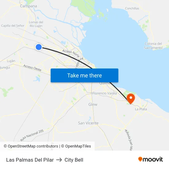 Las Palmas Del Pilar to City Bell map