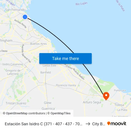 Estación San Isidro C (371 - 407 - 437 - 707 Azul) to City Bell map