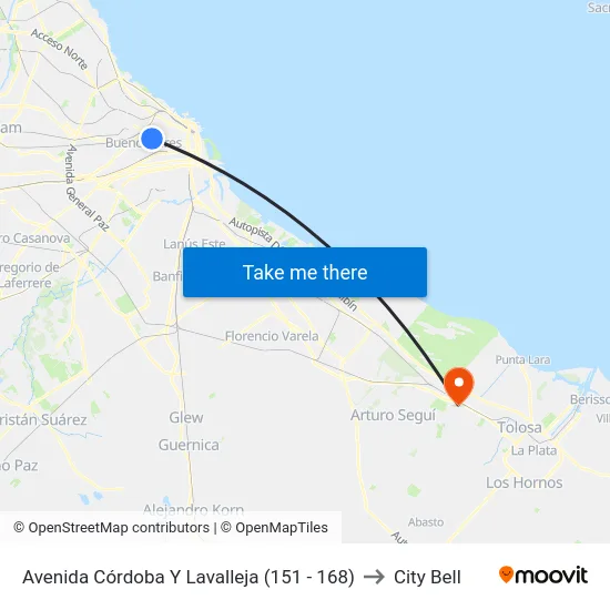 Avenida Córdoba Y Lavalleja (151 - 168) to City Bell map