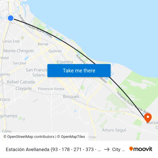 Estación Avellaneda (93 - 178 - 271 - 373 - 421 - 570) to City Bell map