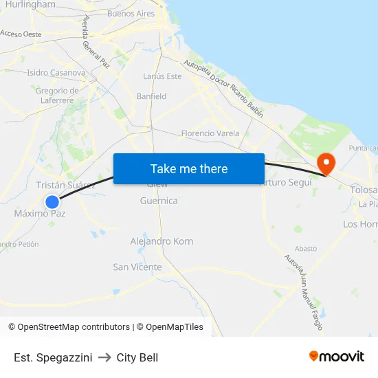 Est. Spegazzini to City Bell map
