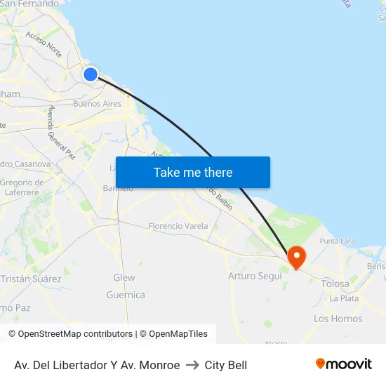 Av. Del Libertador Y Av. Monroe to City Bell map