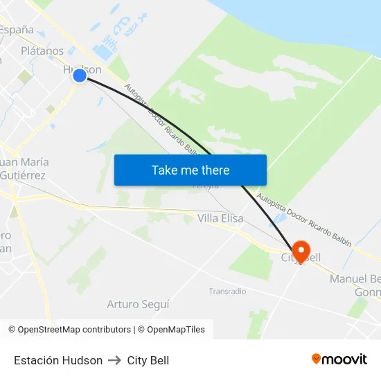Estación Hudson to City Bell map