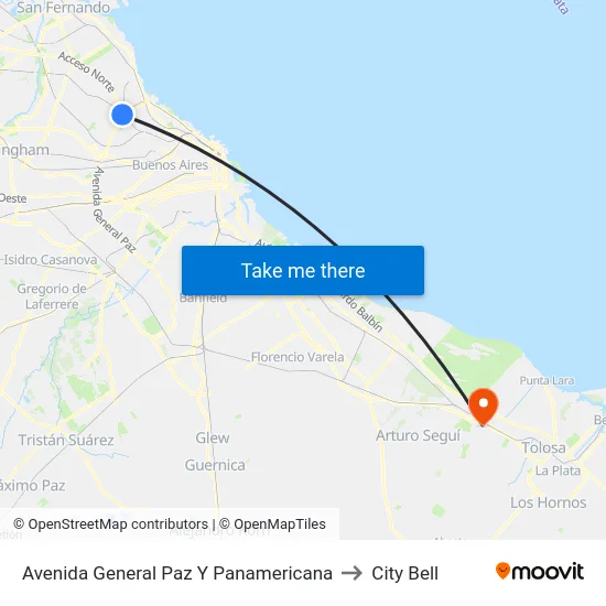 Avenida General Paz Y Panamericana to City Bell map