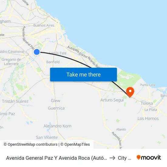 Avenida General Paz Y Avenida Roca (Autódromo) to City Bell map
