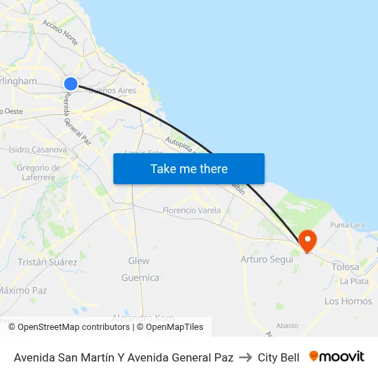 Avenida San Martín Y Avenida General Paz to City Bell map
