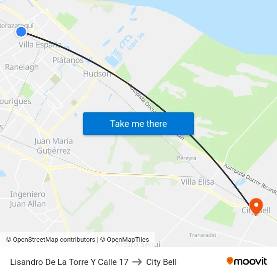 Lisandro De La Torre Y Calle 17 to City Bell map