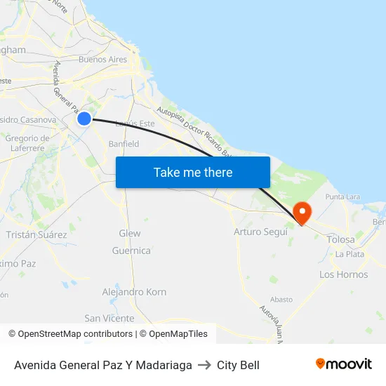 Avenida General Paz Y Madariaga to City Bell map