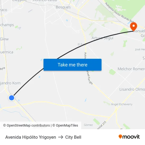 Avenida Hipólito Yrigoyen to City Bell map