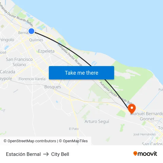 Estación Bernal to City Bell map