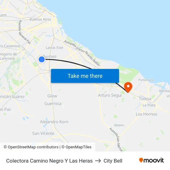 Colectora Camino Negro Y Las Heras to City Bell map