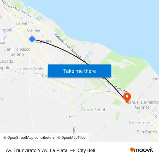 Av. Triunvirato Y Av. La Plata to City Bell map