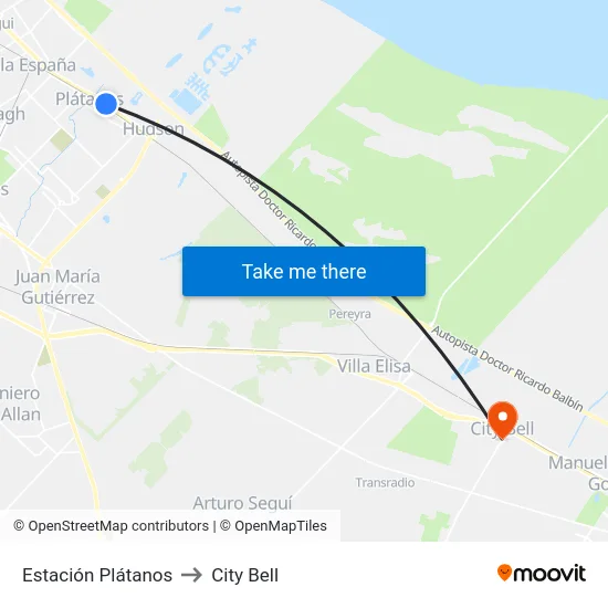 Estación Plátanos to City Bell map