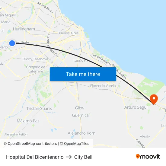 Hospital Del Bicentenario to City Bell map