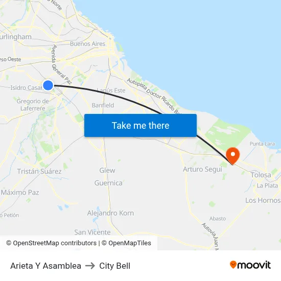 Arieta Y Asamblea to City Bell map