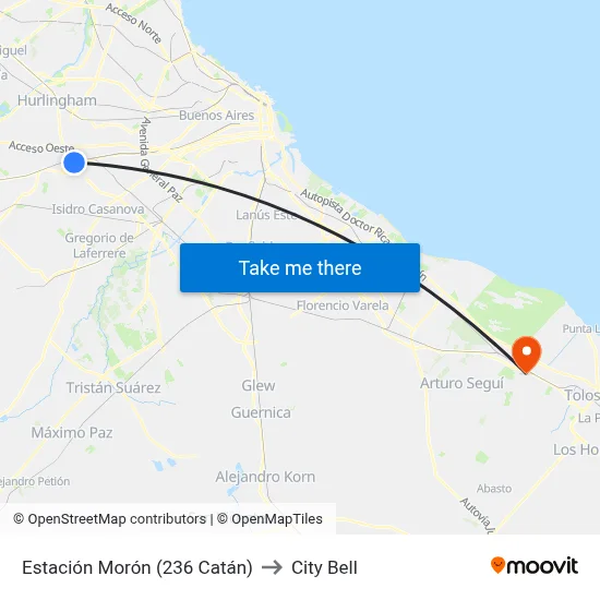 Estación Morón (236 Catán) to City Bell map