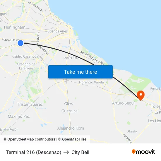 Terminal 216 (Descenso) to City Bell map