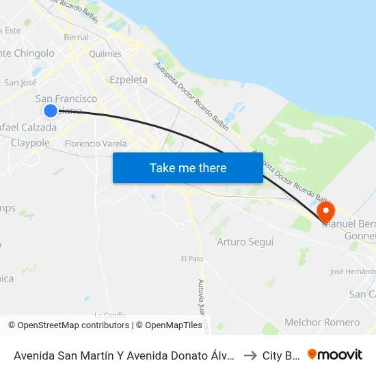 Avenida San Martín Y Avenida Donato Álvarez to City Bell map