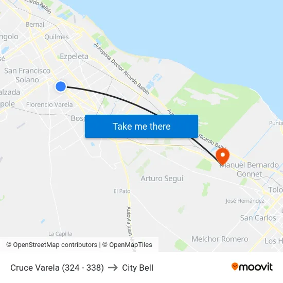 Cruce Varela (324 - 338) to City Bell map