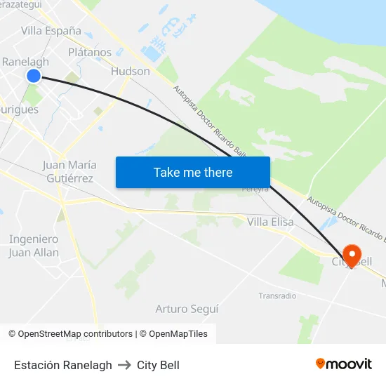 Estación Ranelagh to City Bell map