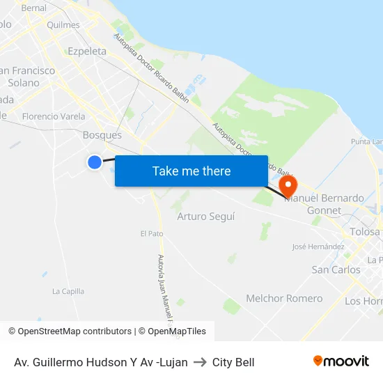 Av. Guillermo Hudson Y Av -Lujan to City Bell map