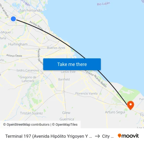 Terminal 197 (Avenida Hipólito Yrigoyen Y Colombia to City Bell map
