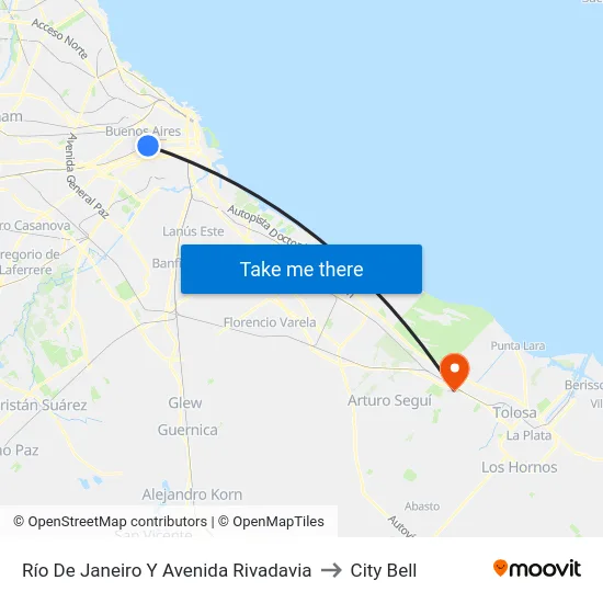 Río De Janeiro Y Avenida Rivadavia to City Bell map
