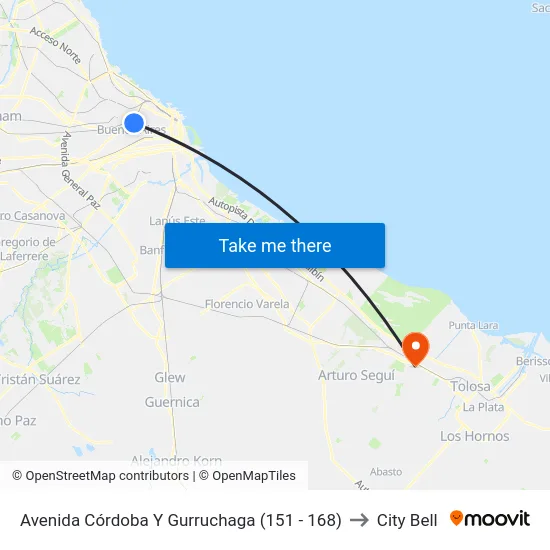 Avenida Córdoba Y Gurruchaga (151 - 168) to City Bell map
