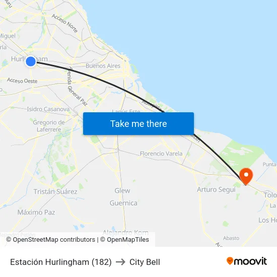 Estación Hurlingham (182) to City Bell map
