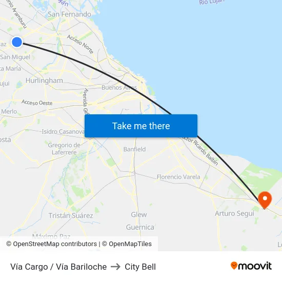 Vía Cargo / Vía Bariloche to City Bell map