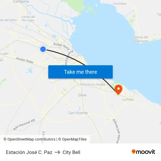 Estación José C. Paz to City Bell map