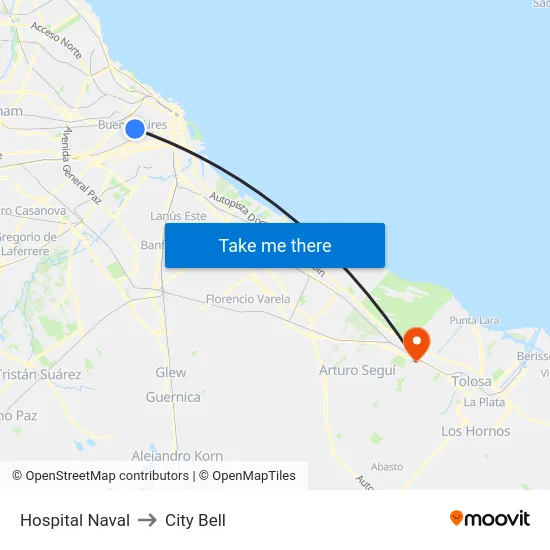 Hospital Naval to City Bell map