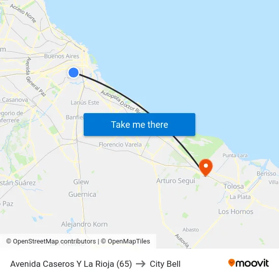 Avenida Caseros Y La Rioja (65) to City Bell map