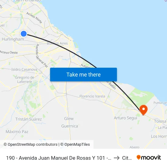 190 - Avenida Juan Manuel De Rosas Y 101 - Avenida Balbín (Rotonda) to City Bell map