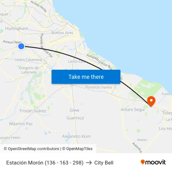 Estación Morón (136 - 163 - 298) to City Bell map