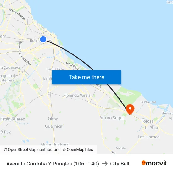Avenida Córdoba Y Pringles (106 - 140) to City Bell map
