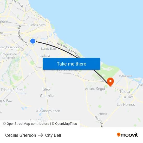 Cecilia Grierson to City Bell map