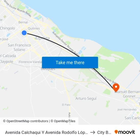 Avenida Calchaqui Y Avenida Rodolfo López to City Bell map