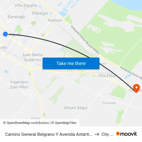 Camino General Belgrano Y Avenida Antártida Argentina to City Bell map