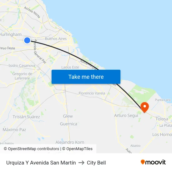 Urquiza Y Avenida San Martín to City Bell map