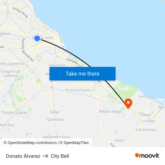 Donato Álvarez to City Bell map