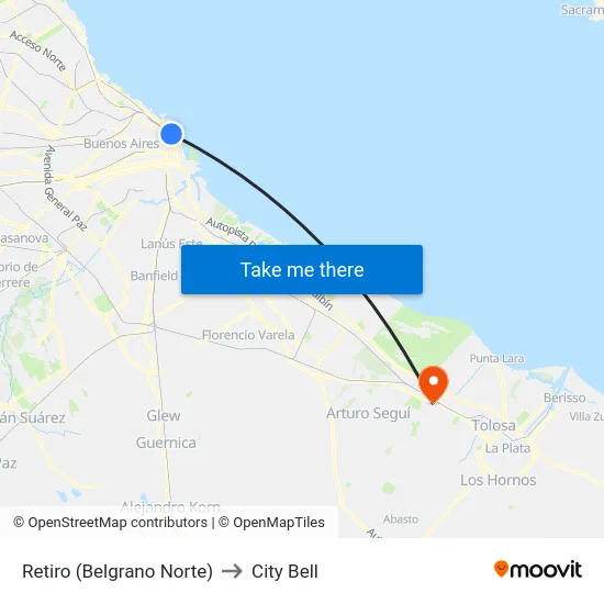 Retiro (Belgrano Norte) to City Bell map