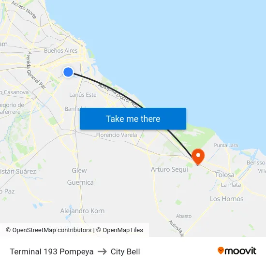 Terminal 193 Pompeya to City Bell map