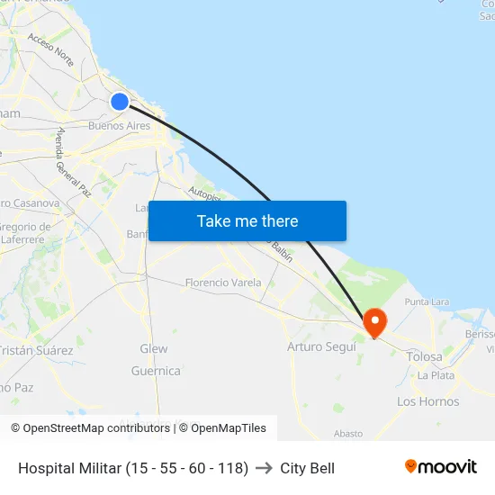 Hospital Militar (15 - 55 - 60 - 118) to City Bell map