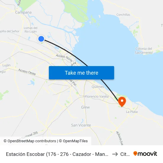 Estación Escobar (176 - 276 - Cazador - Manny - Lago - Paraná De Las Palmas) to City Bell map